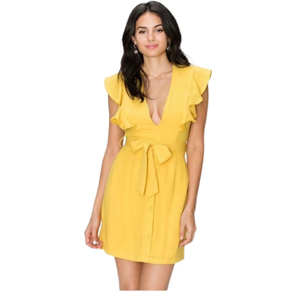 Favlux Yellow Ruffled Sleeve Sundress Sz M